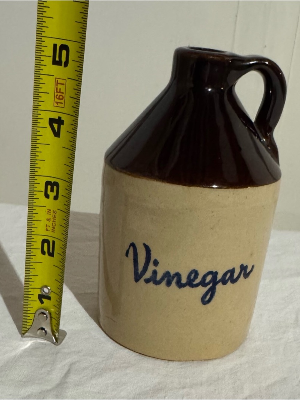 Vintage Stoneware Vinegar Jug - Two-Tone Brown & Cream crock made in USA